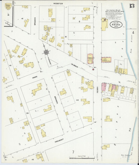 Sanborn Fire Insurance Map from Anoka, Anoka County, Minnesota (1911), Sheet #0013 - Historic Sanborn Fire Insurance Map Print, vintage old map wall art, antique decor, genealogy gift, Minnesota Minnesota map