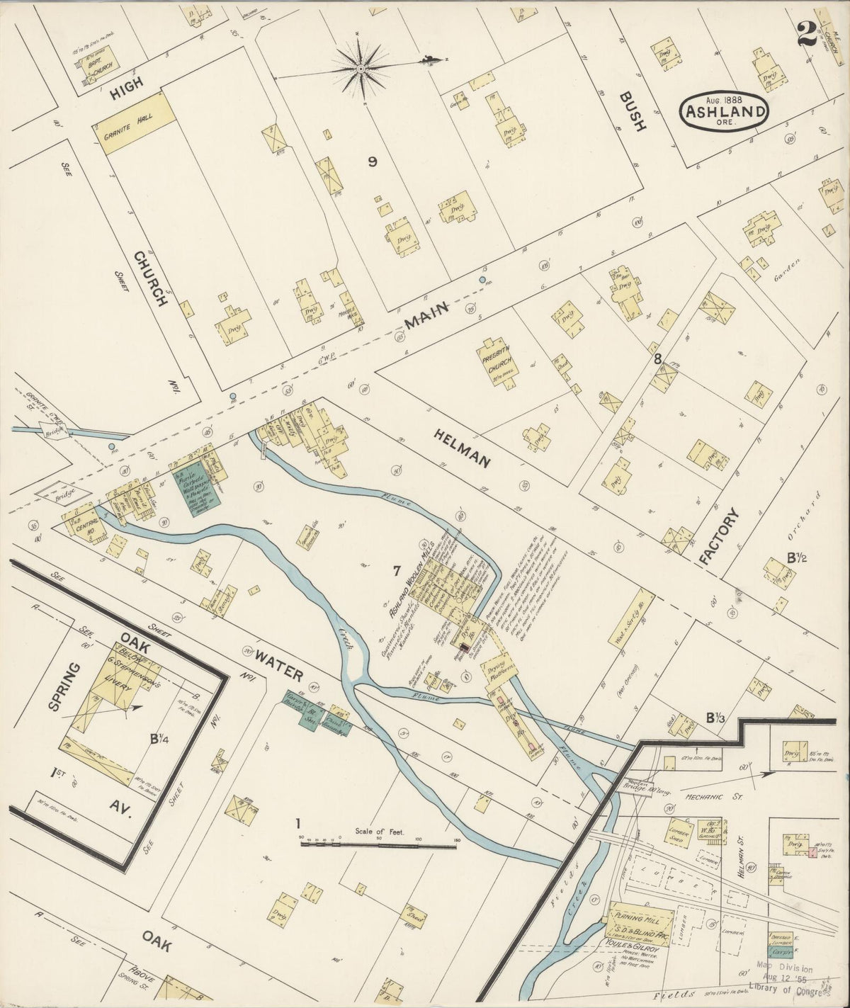 Sanborn Fire Insurance Map from Ashland, Jackson County, Oregon (1888), Sheet #0002 - Historic Sanborn Fire Insurance Map Print, vintage old map wall art, antique decor, genealogy gift, Oregon Oregon map