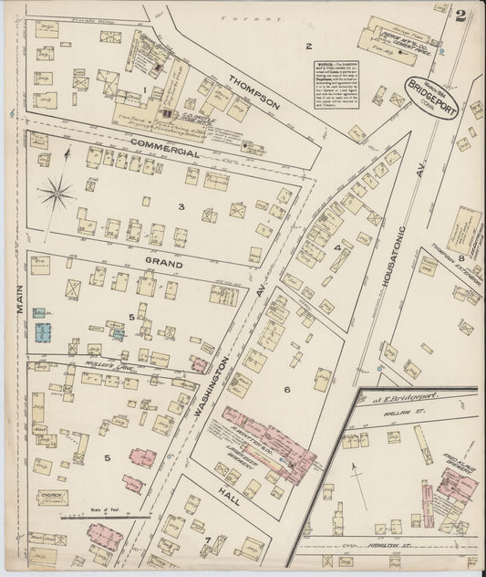 Sanborn Fire Insurance Map from Bridgeport, Fairfield County, Connecticut (1884), Sheet #0002 - Historic Sanborn Fire Insurance Map Print, vintage old map wall art, antique decor, genealogy gift, Connecticut Connecticut map