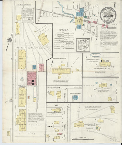Sanborn Fire Insurance Map from Amherst, Lorain County, Ohio (1913), Sheet #0001 - Historic Sanborn Fire Insurance Map Print, vintage old map wall art, antique decor, genealogy gift, Ohio Ohio map