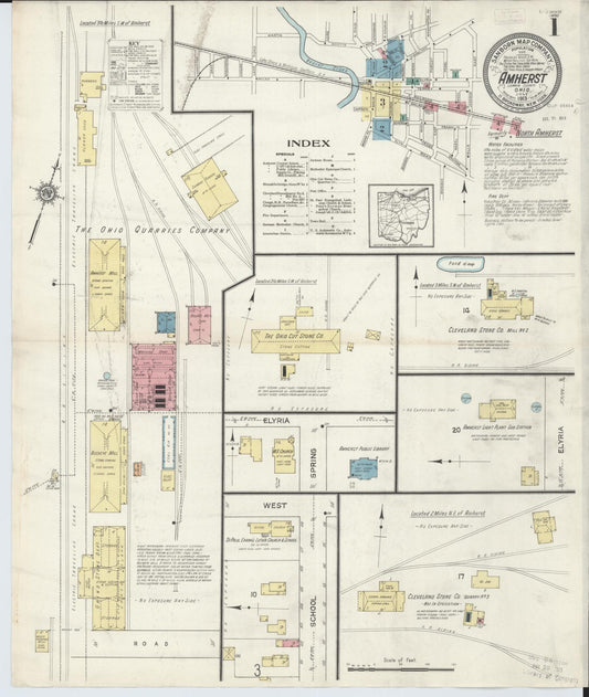 Sanborn Fire Insurance Map from Amherst, Lorain County, Ohio (1913), Sheet #0001 - Historic Sanborn Fire Insurance Map Print, vintage old map wall art, antique decor, genealogy gift, Ohio Ohio map