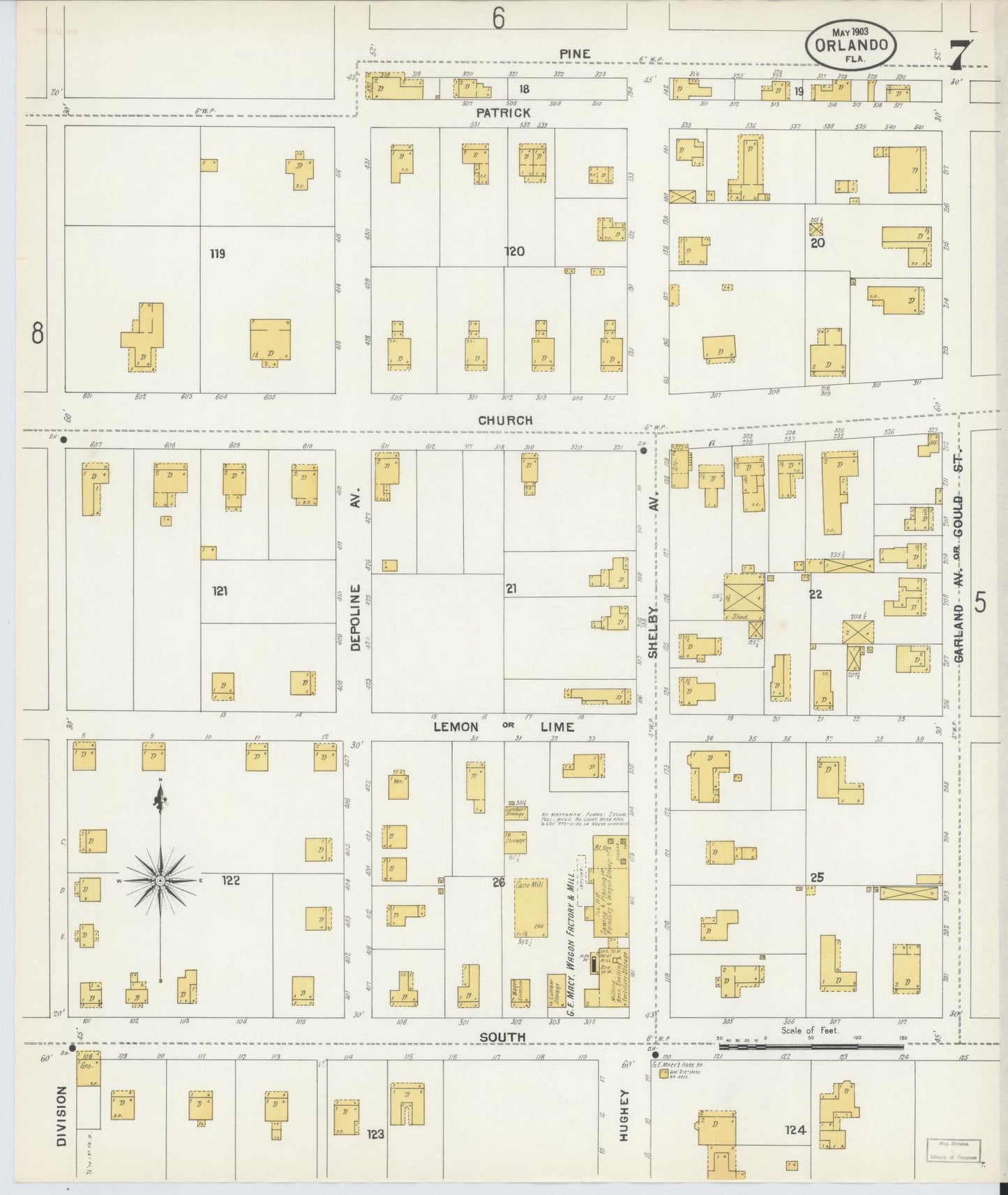Sanborn Fire Insurance Map from Orlando, Orange County, Florida (1903), Sheet #0007 - Complete Map Set gallery image, historic Sanborn map, vintage wall art, Florida Florida