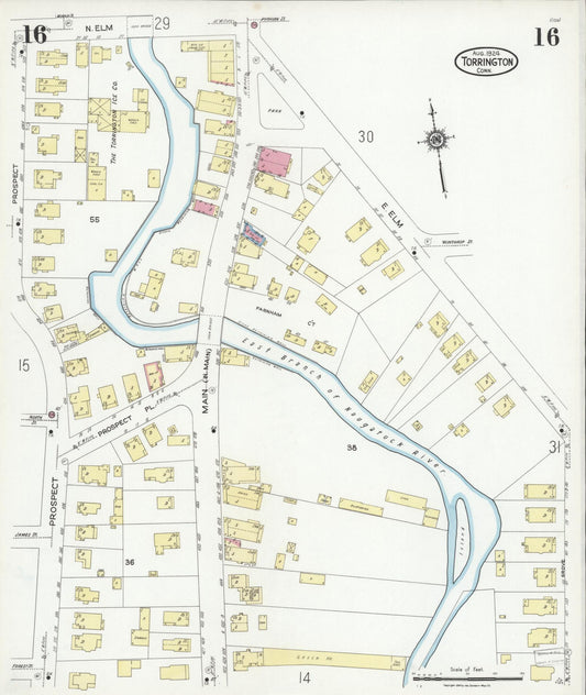 Sanborn Fire Insurance Map from Torrington, Litchfield County, Connecticut (1924), Sheet #0016 - Historic Sanborn Fire Insurance Map Print, vintage old map wall art, antique decor, genealogy gift, Connecticut Connecticut map