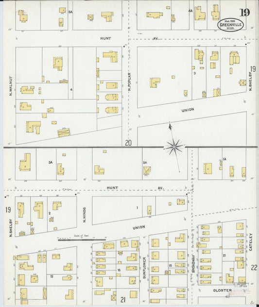 Sanborn Fire Insurance Map from Greenville, Washington County, Mississippi (1905), Sheet #0019 - Historic Sanborn Fire Insurance Map Print, vintage old map wall art, antique decor, genealogy gift, Mississippi Mississippi map