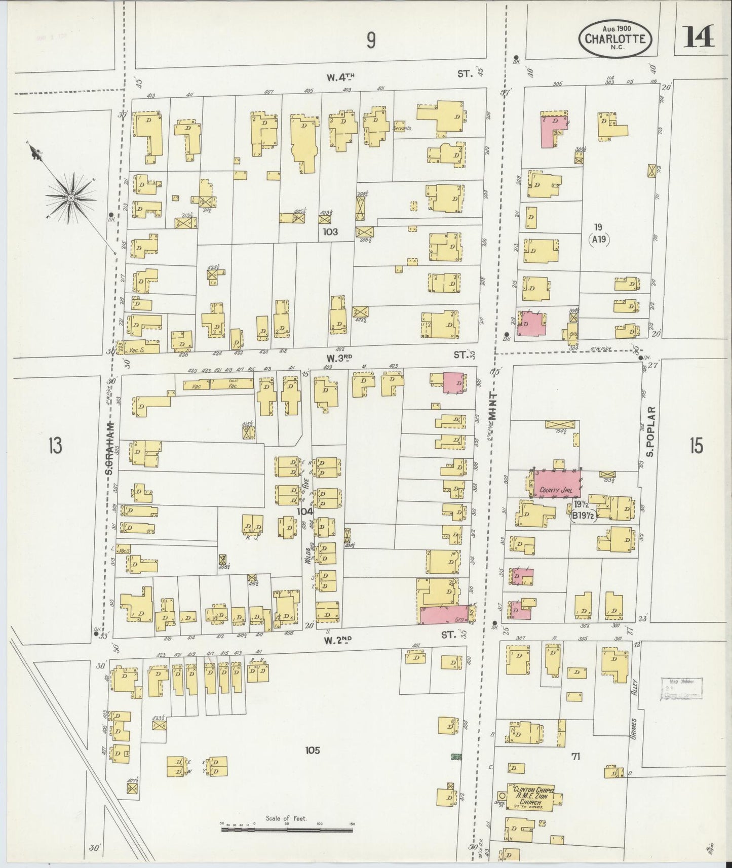 Sanborn Fire Insurance Map from Charlotte, Mecklenburg County, North Carolina (1900), Sheet #0014 - Complete Map Set gallery image, historic Sanborn map, vintage wall art, North Carolina North Carolina