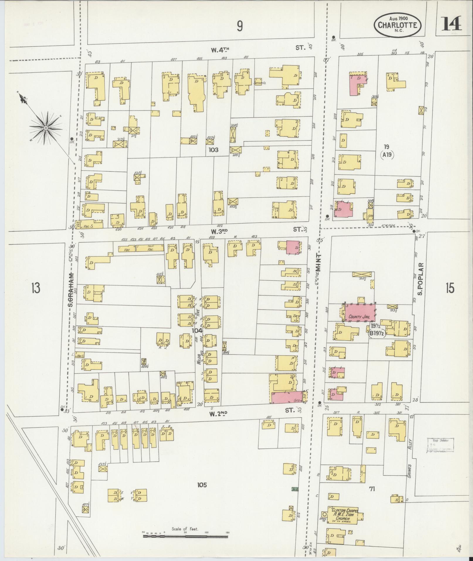 Sanborn Fire Insurance Map from Charlotte, Mecklenburg County, North Carolina (1900), Sheet #0014 - Complete Map Set gallery image, historic Sanborn map, vintage wall art, North Carolina North Carolina