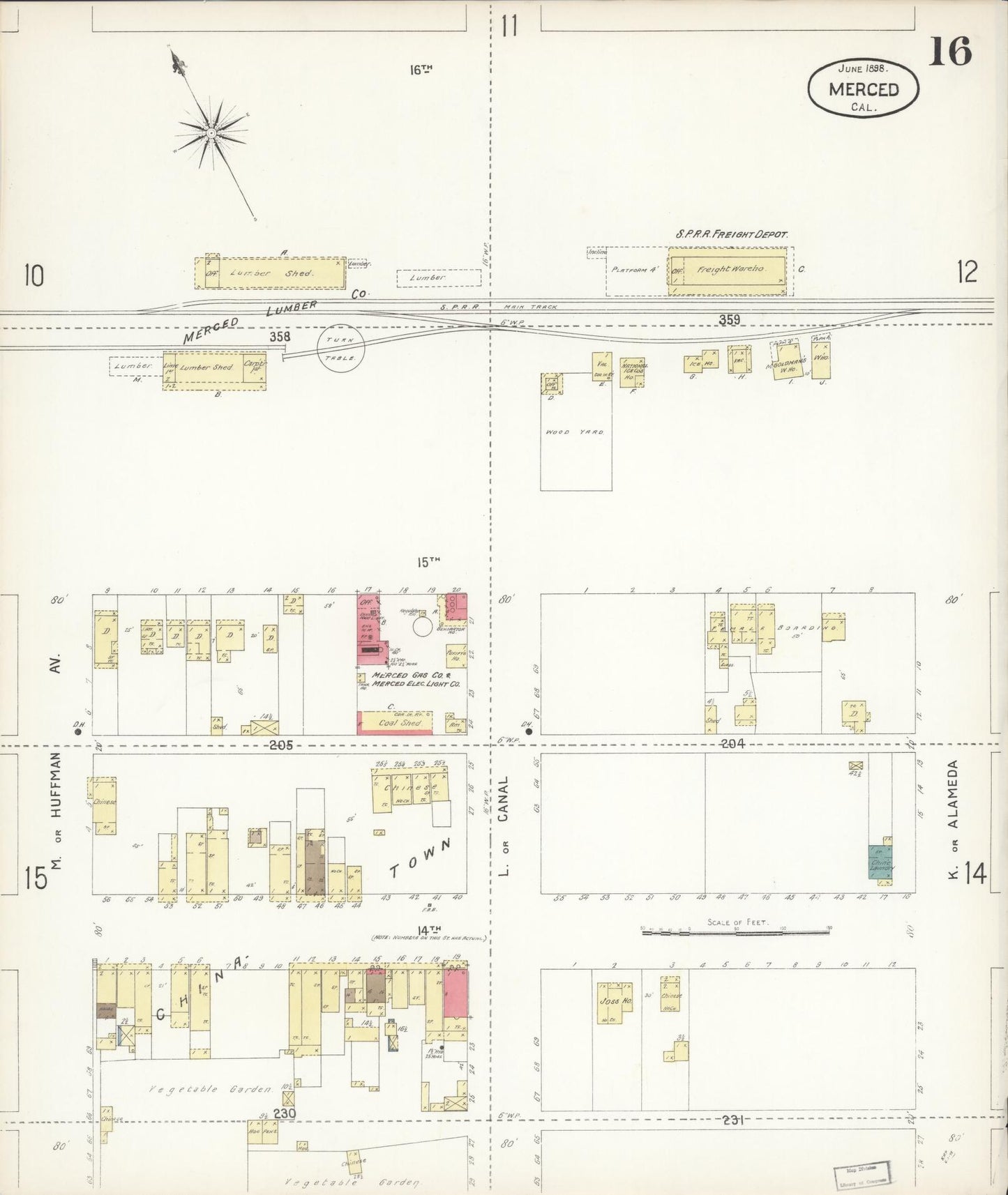 Sanborn Fire Insurance Map from Merced, Merced County, California (1898), Sheet #0016 - Historic Sanborn Fire Insurance Map Print, vintage old map wall art, antique decor, genealogy gift, California California map