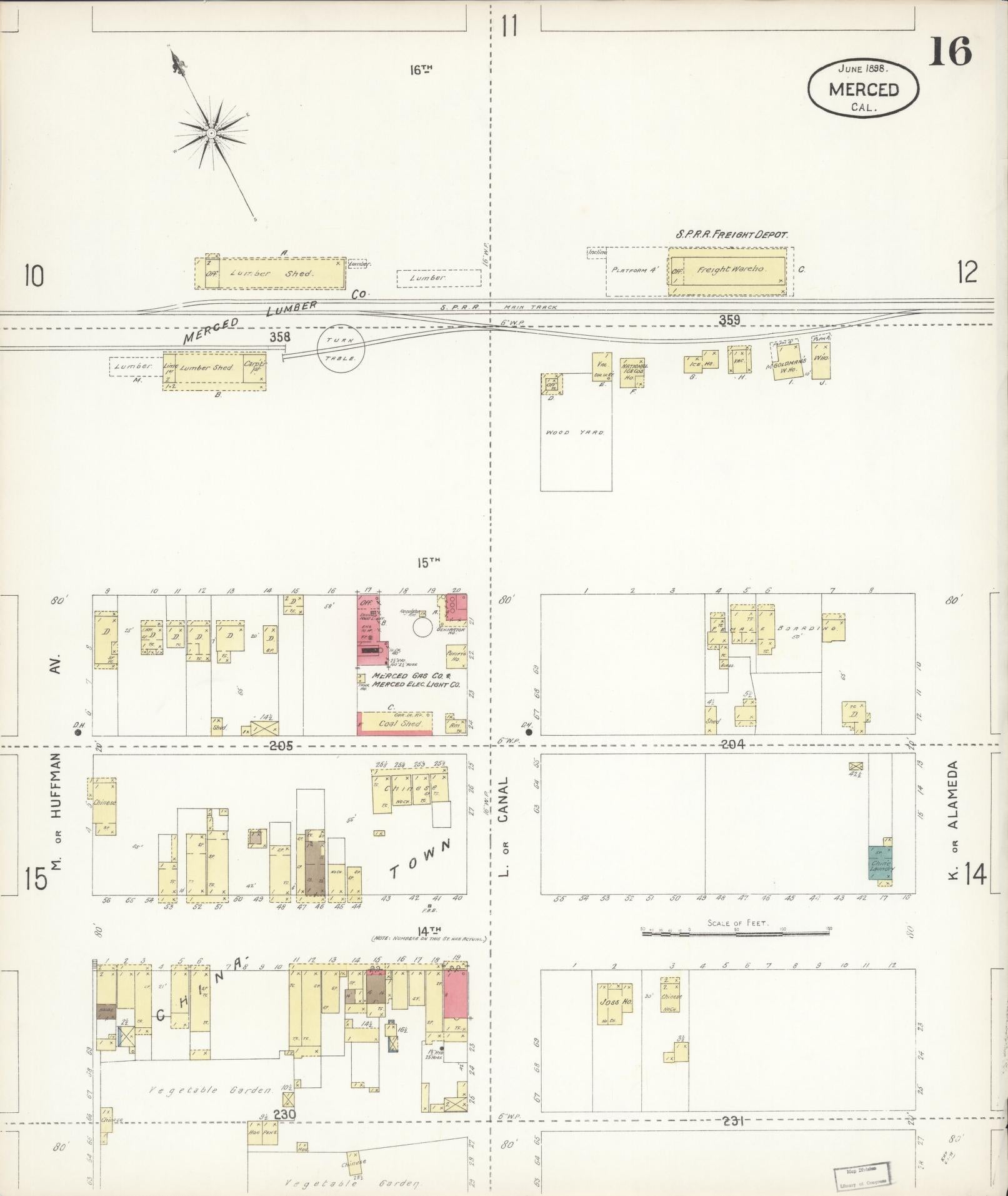 Sanborn Fire Insurance Map from Merced, Merced County, California (1898), Sheet #0016 - Historic Sanborn Fire Insurance Map Print, vintage old map wall art, antique decor, genealogy gift, California California map