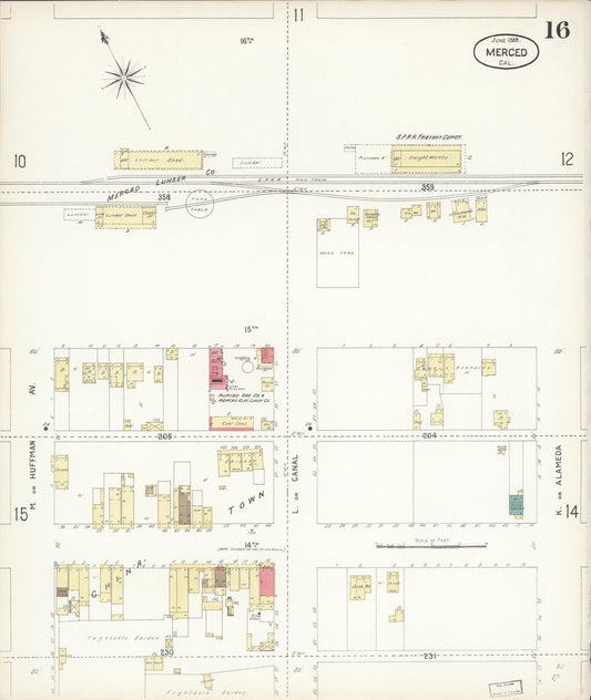 Sanborn Fire Insurance Map from Merced, Merced County, California (1898), Sheet #0016 - Historic Sanborn Fire Insurance Map Print, vintage old map wall art, antique decor, genealogy gift, California California map