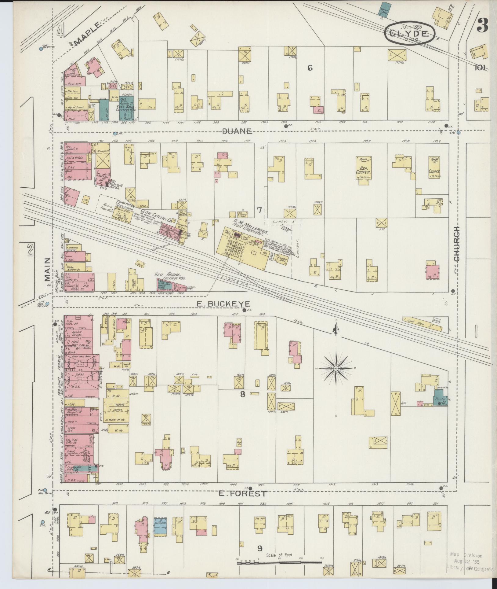 Sanborn Fire Insurance Map from Clyde, Sandusky County, Ohio (1893), Sheet #0003 - Complete Map Set gallery image, historic Sanborn map, vintage wall art, Ohio Ohio