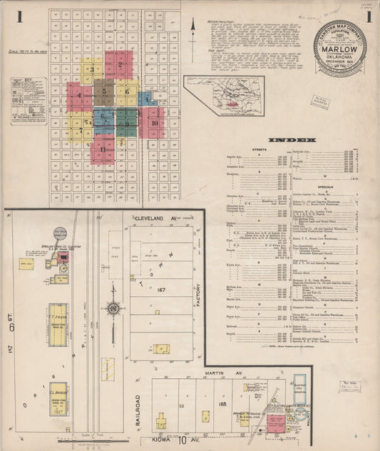 Sanborn Fire Insurance Map from Marlow, Stephens County, Oklahoma (1922), Sheet #0001 - Complete Map Set gallery image, historic Sanborn map, vintage wall art, Oklahoma Oklahoma