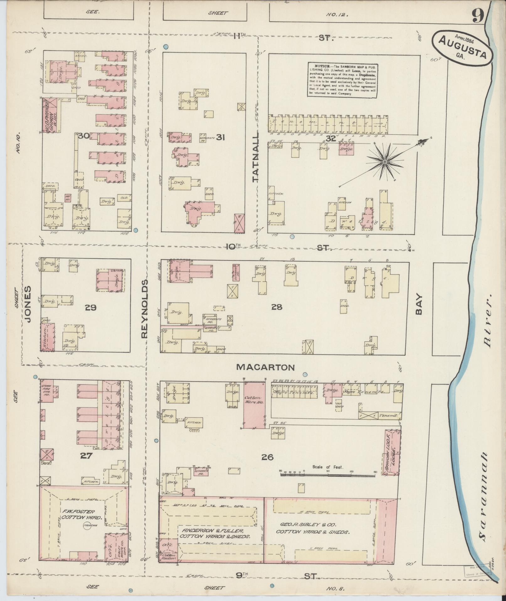 Sanborn Fire Insurance Map from Augusta, Richmond County, Georgia (1884), Sheet #0009 - Complete Map Set gallery image, historic Sanborn map, vintage wall art, Georgia Georgia
