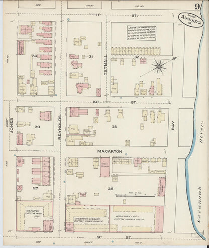Sanborn Fire Insurance Map from Augusta, Richmond County, Georgia (1884), Sheet #0009 - Complete Map Set gallery image, historic Sanborn map, vintage wall art, Georgia Georgia
