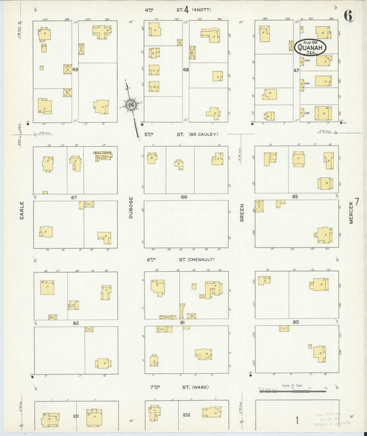 Sanborn Fire Insurance Map from Quanah, Hardeman County, Texas (1915), Sheet #0006 - Historic Sanborn Fire Insurance Map Print, vintage old map wall art, antique decor, genealogy gift, Texas Texas map