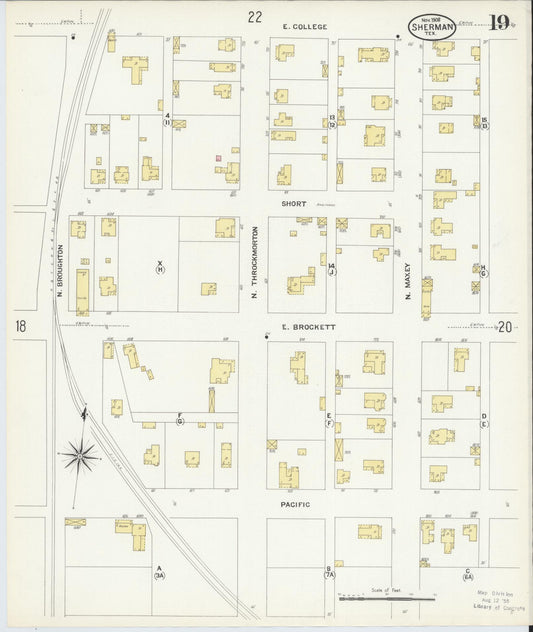 Sanborn Fire Insurance Map from Sherman, Grayson County, Texas (1908), Sheet #0019 - Historic Sanborn Fire Insurance Map Print, vintage old map wall art, antique decor, genealogy gift, Texas Texas map