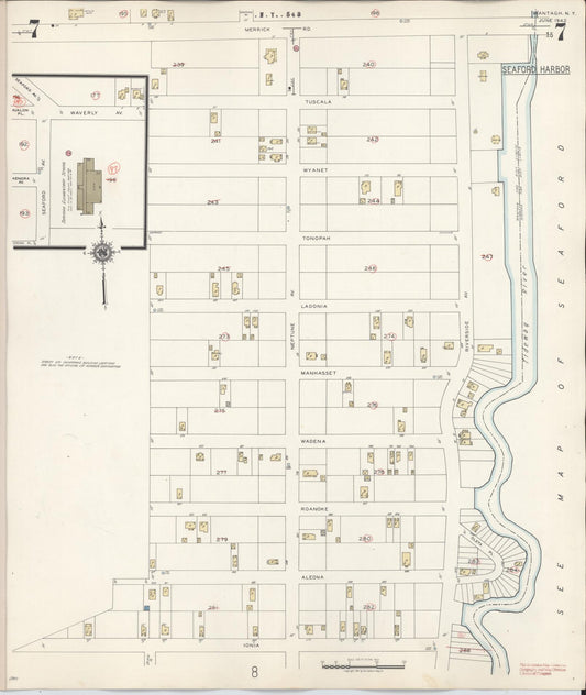 Sanborn Fire Insurance Map from Wantagh, Nassau County, New York (1942), Sheet #0007 - Historic Sanborn Fire Insurance Map Print, vintage old map wall art, antique decor, genealogy gift, New York New York map