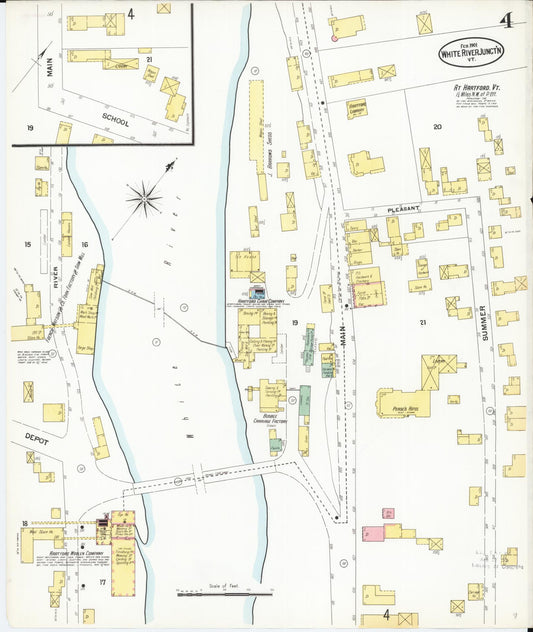 Sanborn Fire Insurance Map from White River Junction, Windsor County, Vermont (1901), Sheet #0004 - Historic Sanborn Fire Insurance Map Print, vintage old map wall art, antique decor, genealogy gift, Vermont Vermont map
