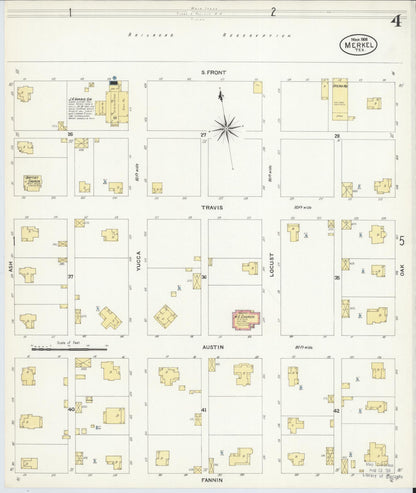 Sanborn Fire Insurance Map from Merkel, Taylor County, Texas (1908), Sheet #0004 - Historic Sanborn Fire Insurance Map Print, vintage old map wall art, antique decor, genealogy gift, Texas Texas map