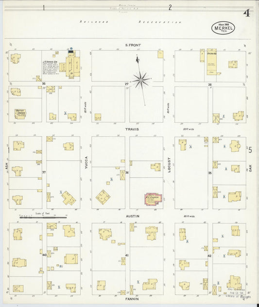 Sanborn Fire Insurance Map from Merkel, Taylor County, Texas (1908), Sheet #0004 - Historic Sanborn Fire Insurance Map Print, vintage old map wall art, antique decor, genealogy gift, Texas Texas map