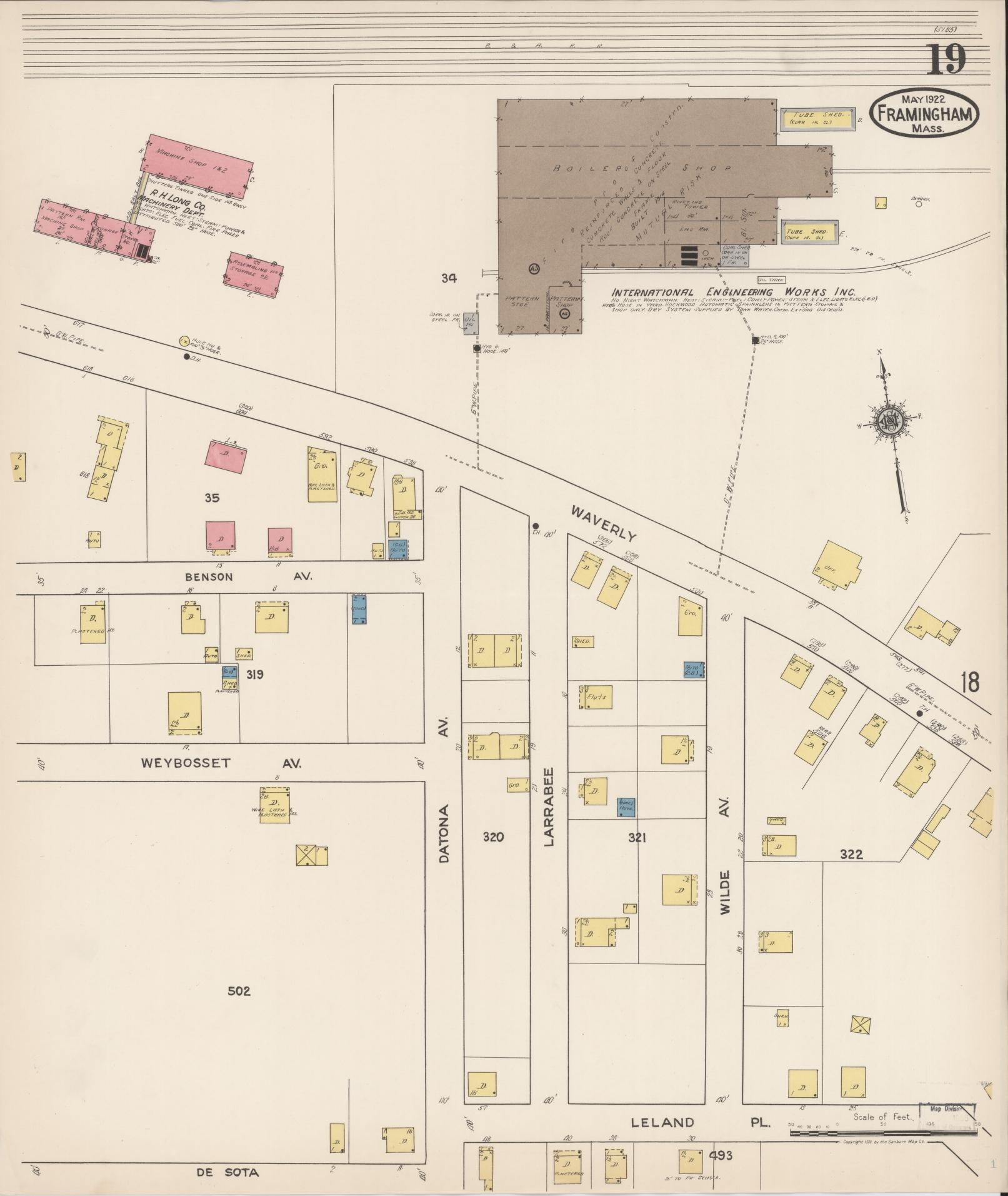 Sanborn Fire Insurance Map from Framingham, Middlesex County, Massachusetts (1922), Sheet #0019 - Complete Map Set gallery image, historic Sanborn map, vintage wall art, Massachusetts Massachusetts