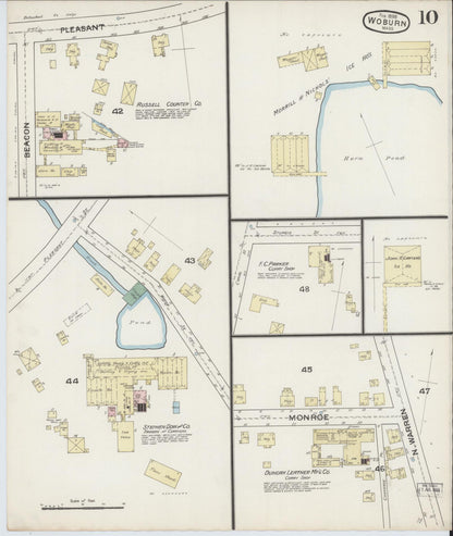 Sanborn Fire Insurance Map from Woburn, Middlesex County, Massachusetts (1888), Sheet #0010 - Historic Sanborn Fire Insurance Map Print, vintage old map wall art, antique decor, genealogy gift, Massachusetts Massachusetts map