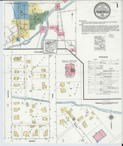Sanborn Fire Insurance Map from Pemberville, Wood County, Ohio (1920), Sheet #0001 - Historic Sanborn Fire Insurance Map Print, vintage old map wall art, antique decor, genealogy gift, Ohio Ohio map