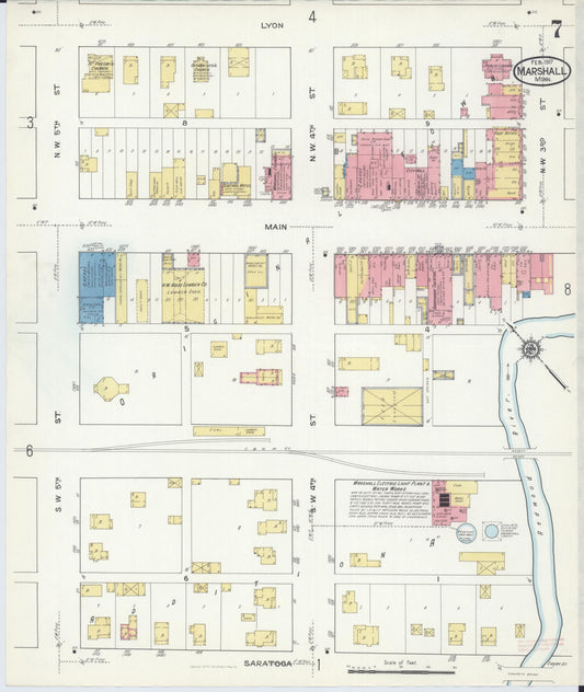 Sanborn Fire Insurance Map from Marshall, Lyon County, Minnesota (1917), Sheet #0007 - Historic Sanborn Fire Insurance Map Print, vintage old map wall art, antique decor, genealogy gift, Minnesota Minnesota map