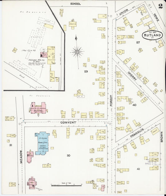 Sanborn Fire Insurance Map from Rutland, Rutland County, Vermont (1890), Sheet #0002 - Historic Sanborn Fire Insurance Map Print, vintage old map wall art, antique decor, genealogy gift, Vermont Vermont map
