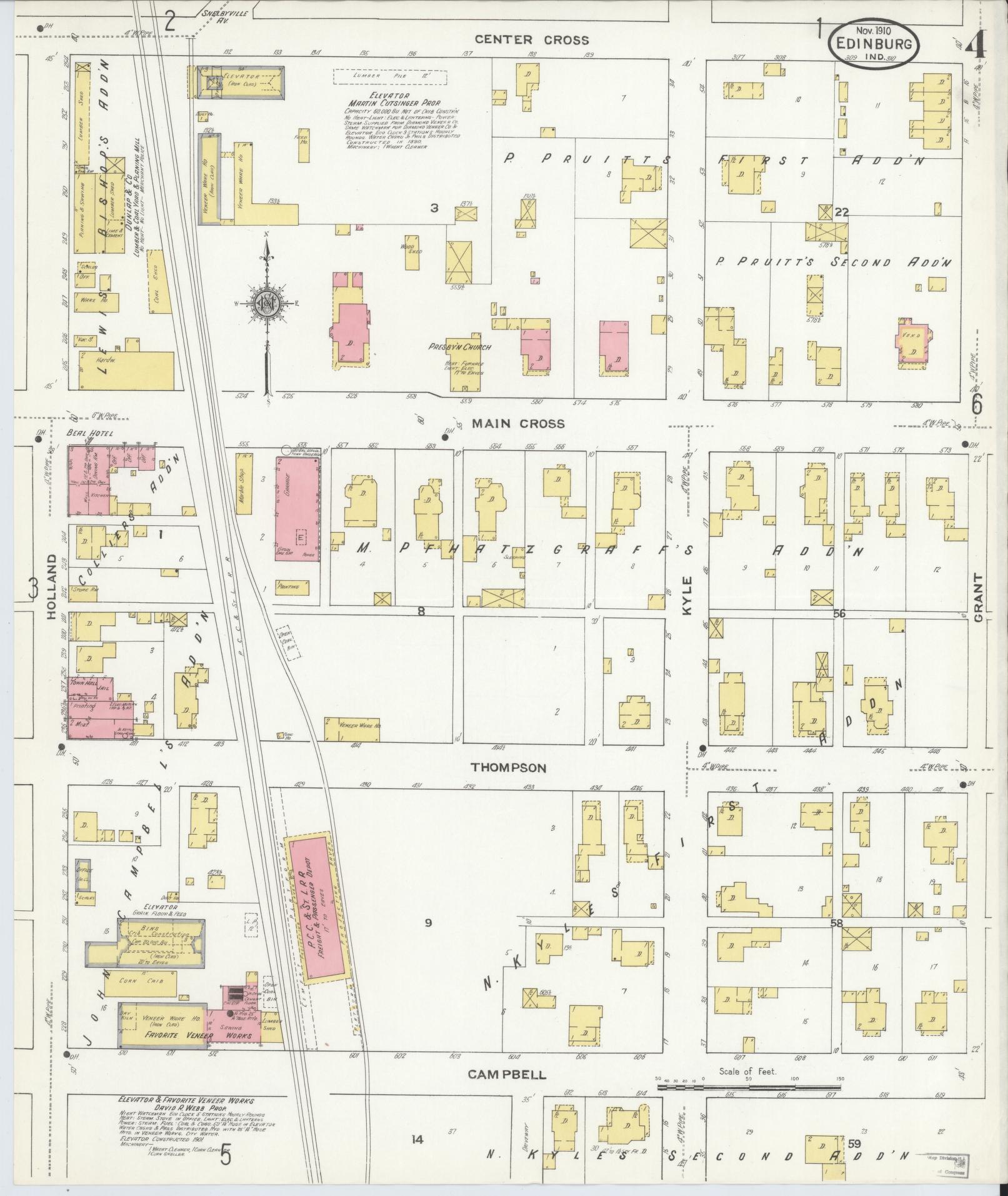 Sanborn Fire Insurance Map from Edinburg, Johnson And Bartholomew Counties, Indiana (1910), Sheet #0004 - Historic Sanborn Fire Insurance Map Print, vintage old map wall art, antique decor, genealogy gift, Indiana Indiana map