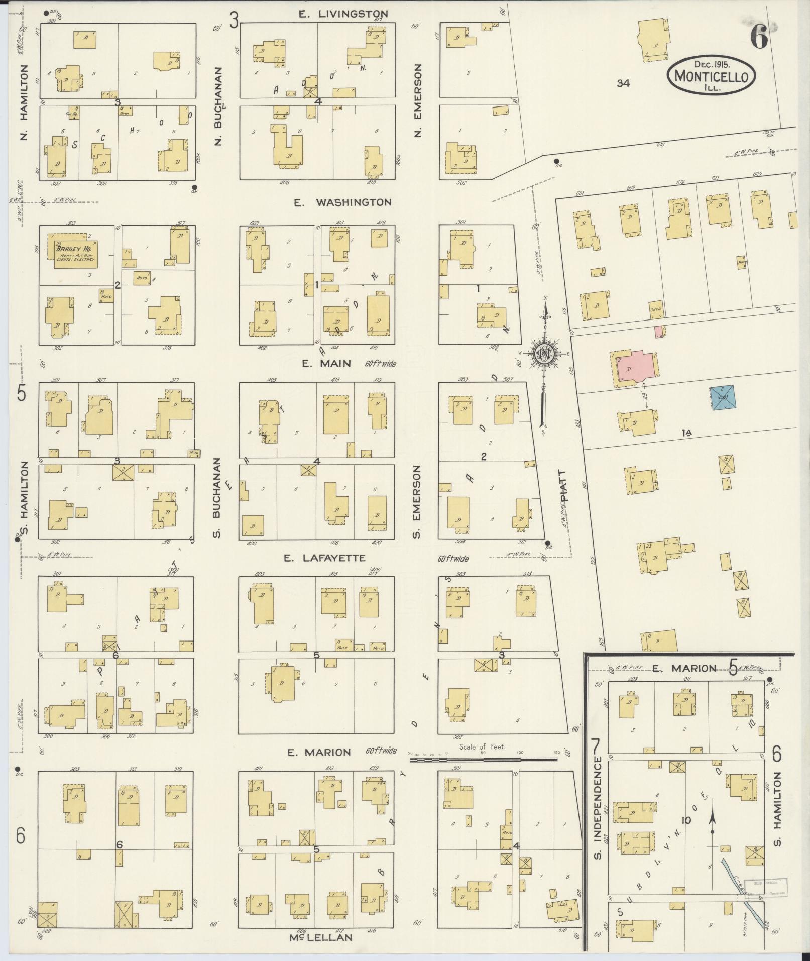 Sanborn Fire Insurance Map from Monticello, Piatt County, Illinois (1915), Sheet #0006 - Complete Map Set gallery image, historic Sanborn map, vintage wall art, Illinois Illinois