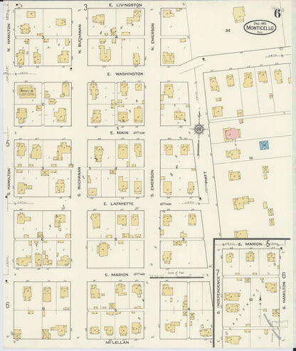 Sanborn Fire Insurance Map from Monticello, Piatt County, Illinois (1915), Sheet #0006 - Complete Map Set gallery image, historic Sanborn map, vintage wall art, Illinois Illinois