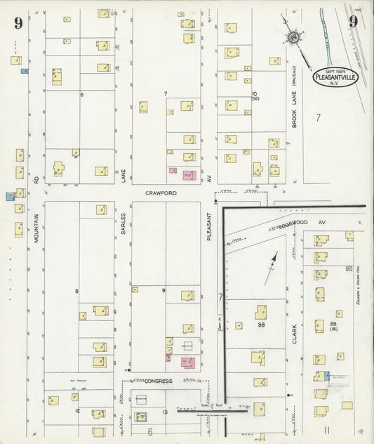 Sanborn Fire Insurance Map from Pleasantville, Westchester County, New York (1924), Sheet #0009 - Historic Sanborn Fire Insurance Map Print, vintage old map wall art, antique decor, genealogy gift, New York New York map