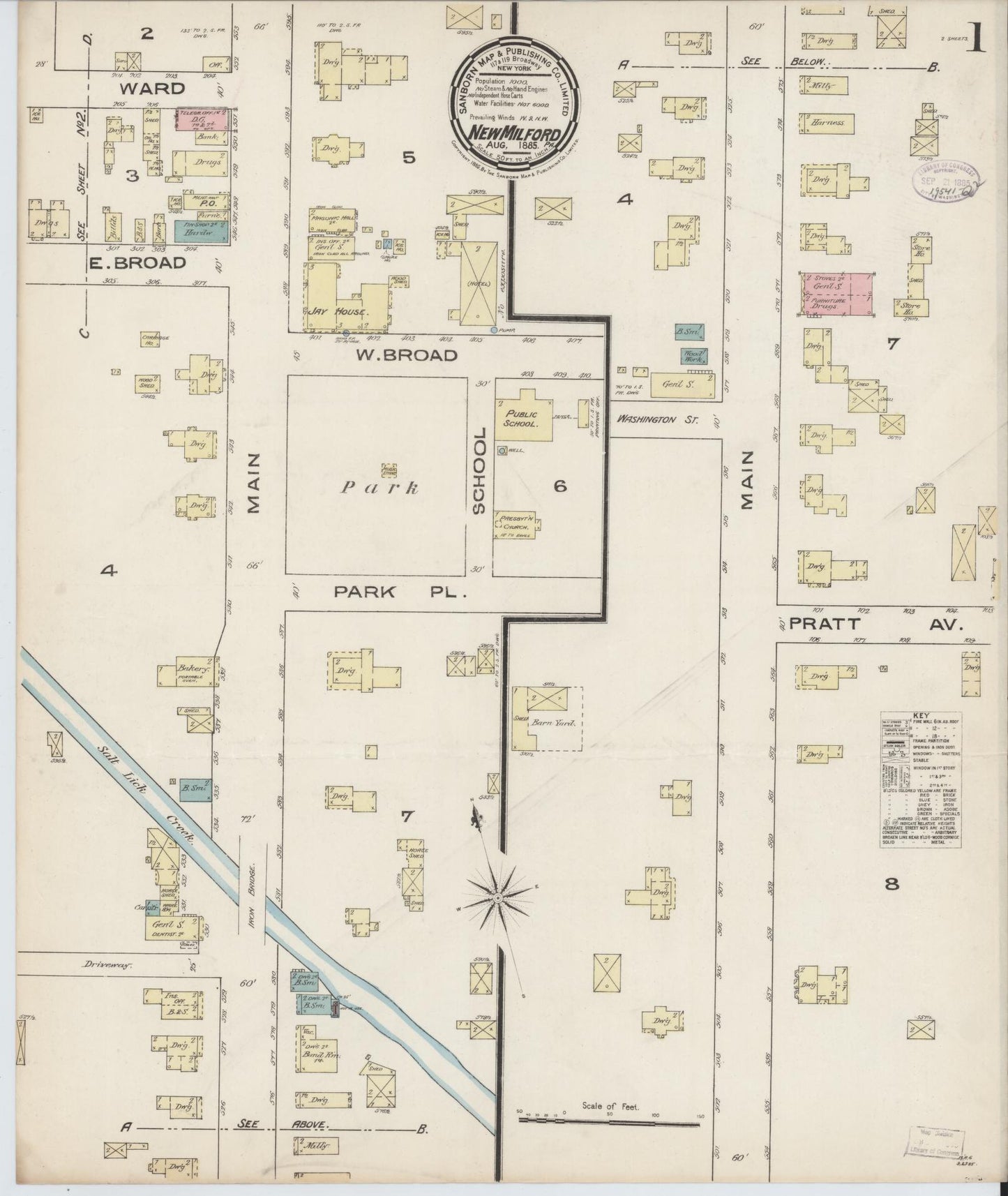 Sanborn Fire Insurance Map from New Milford, Susquehanna County, Pennsylvania (1885), Sheet #0001 - Complete Map Set gallery image, historic Sanborn map, vintage wall art, Pennsylvania Pennsylvania