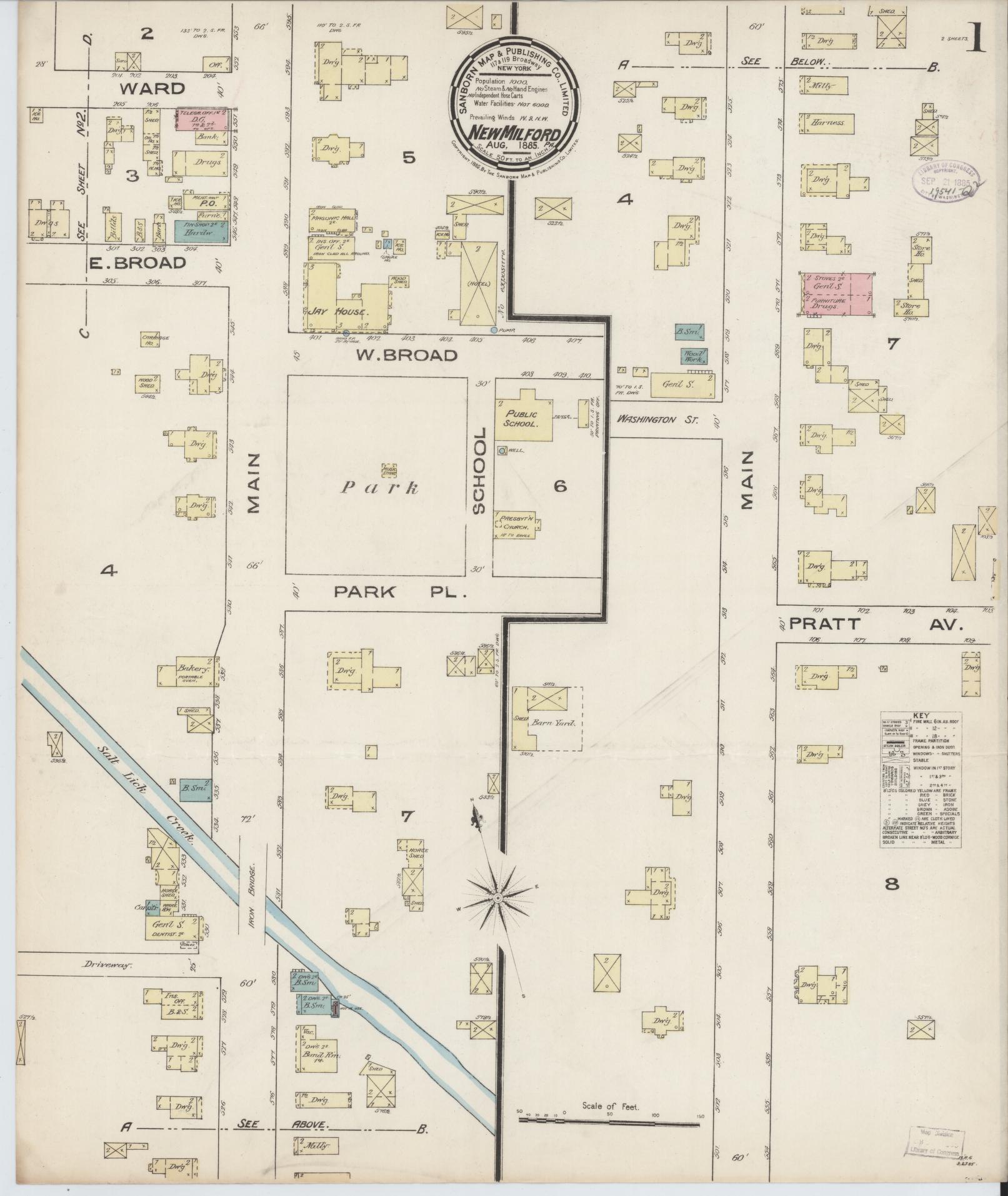 Sanborn Fire Insurance Map from New Milford, Susquehanna County, Pennsylvania (1885), Sheet #0001 - Complete Map Set gallery image, historic Sanborn map, vintage wall art, Pennsylvania Pennsylvania