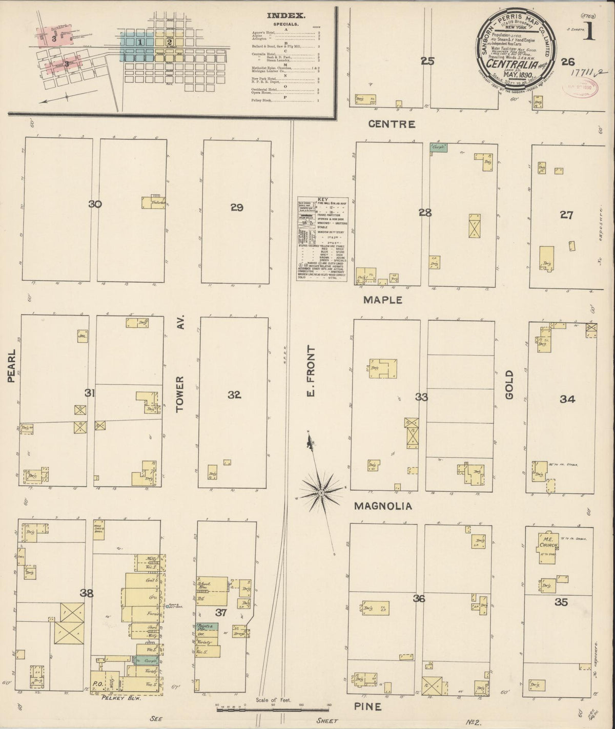 Sanborn Fire Insurance Map from Centralia, Lewis County, Washington (1890), Sheet #0001 - Historic Sanborn Fire Insurance Map Print, vintage old map wall art, antique decor, genealogy gift, Washington Washington map