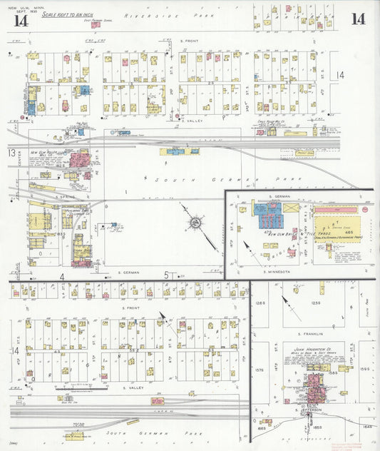 Sanborn Fire Insurance Map from New Ulm, Brown County, Minnesota (1935), Sheet #0014 - Historic Sanborn Fire Insurance Map Print, vintage old map wall art, antique decor, genealogy gift, Minnesota Minnesota map