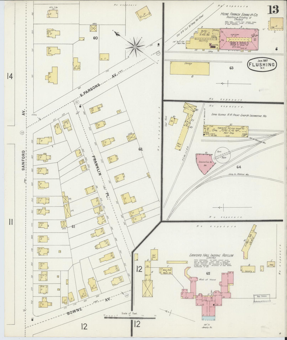 Sanborn Fire Insurance Map from Flushing, Queens County, New York (1897), Sheet #0013 - Complete Map Set gallery image, historic Sanborn map, vintage wall art, New York New York