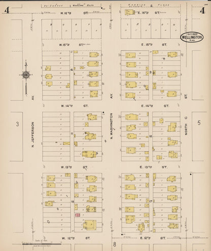 Sanborn Fire Insurance Map from Wellington, Sumner County, Kansas (1922), Sheet #0004 - Complete Map Set gallery image, historic Sanborn map, vintage wall art, Kansas Kansas