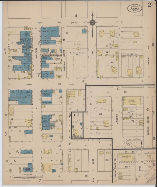 Sanborn Fire Insurance Map from Alma, Wabaunsee County, Kansas (1922), Sheet #0002 - Historic Sanborn Fire Insurance Map Print, vintage old map wall art, antique decor, genealogy gift, Kansas Kansas map