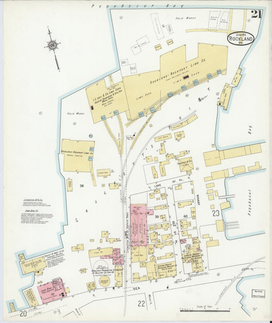 Sanborn Fire Insurance Map from Rockland, Knox County, Maine (1912), Sheet #0021 - Historic Sanborn Fire Insurance Map Print, vintage old map wall art, antique decor, genealogy gift, Maine Maine map