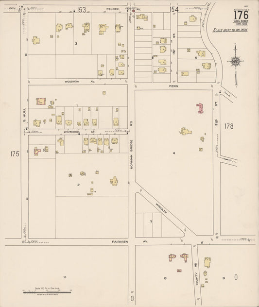 Sanborn Fire Insurance Map from Montgomery, Montgomery County, Alabama (1922), Sheet #0176 - Historic Sanborn Fire Insurance Map Print, vintage old map wall art, antique decor, genealogy gift, Alabama Alabama map