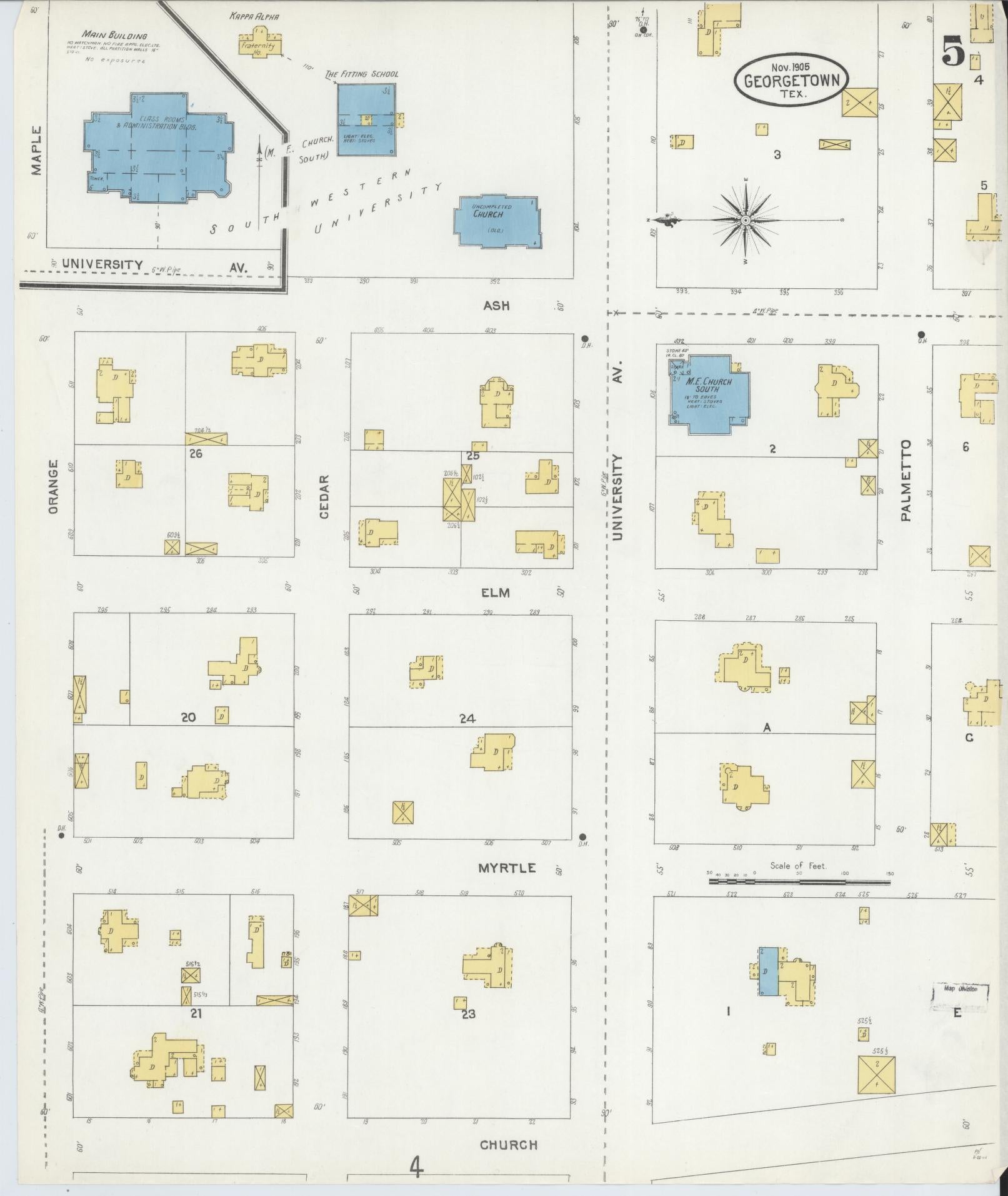 Sanborn Fire Insurance Map from Georgetown, Williamson County, Texas (1905), Sheet #0005 - Complete Map Set gallery image, historic Sanborn map, vintage wall art, Texas Texas