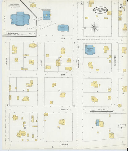 Sanborn Fire Insurance Map from Georgetown, Williamson County, Texas (1905), Sheet #0005 - Complete Map Set gallery image, historic Sanborn map, vintage wall art, Texas Texas