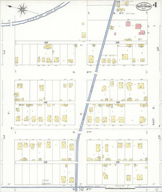 Sanborn Fire Insurance Map from North Yakima, Yakima County, Washington (1909), Sheet #0004 - Historic Sanborn Fire Insurance Map Print, vintage old map wall art, antique decor, genealogy gift, Washington Washington map