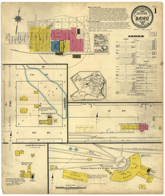 Sanborn Fire Insurance Map from Baird, Callahan County, Texas (1922), Sheet #0001 - Historic Sanborn Fire Insurance Map Print, vintage old map wall art, antique decor, genealogy gift, Texas Texas map