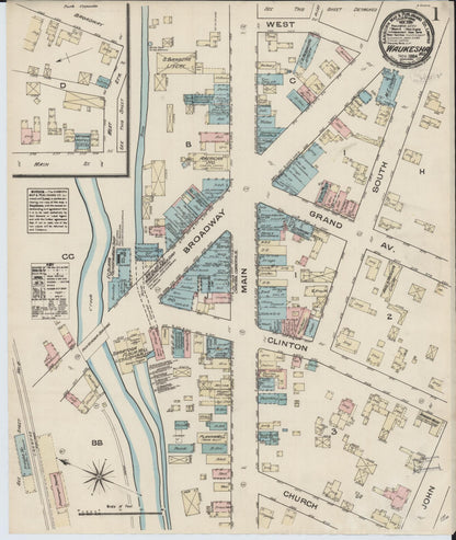Sanborn Fire Insurance Map from Waukesha, Waukesha County, Wisconsin (1884), Sheet #0001 - Historic Sanborn Fire Insurance Map Print, vintage old map wall art, antique decor, genealogy gift, Wisconsin Wisconsin map