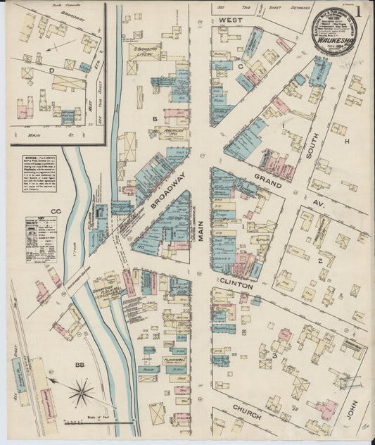Sanborn Fire Insurance Map from Waukesha, Waukesha County, Wisconsin (1884), Sheet #0001 - Historic Sanborn Fire Insurance Map Print, vintage old map wall art, antique decor, genealogy gift, Wisconsin Wisconsin map