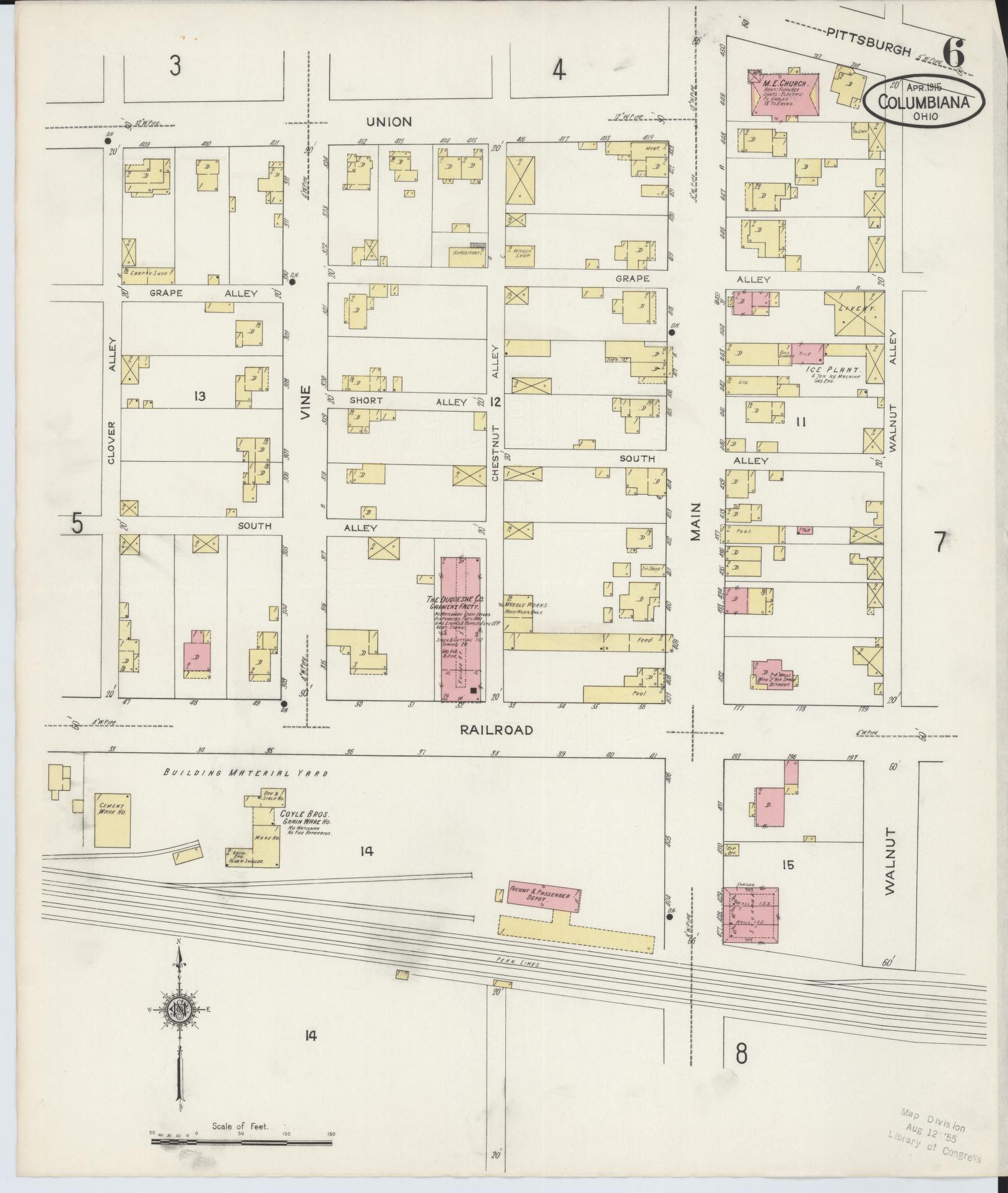Sanborn Fire Insurance Map from Columbiana, Columbiana County, Ohio (1915), Sheet #0006 - Complete Map Set gallery image, historic Sanborn map, vintage wall art, Ohio Ohio