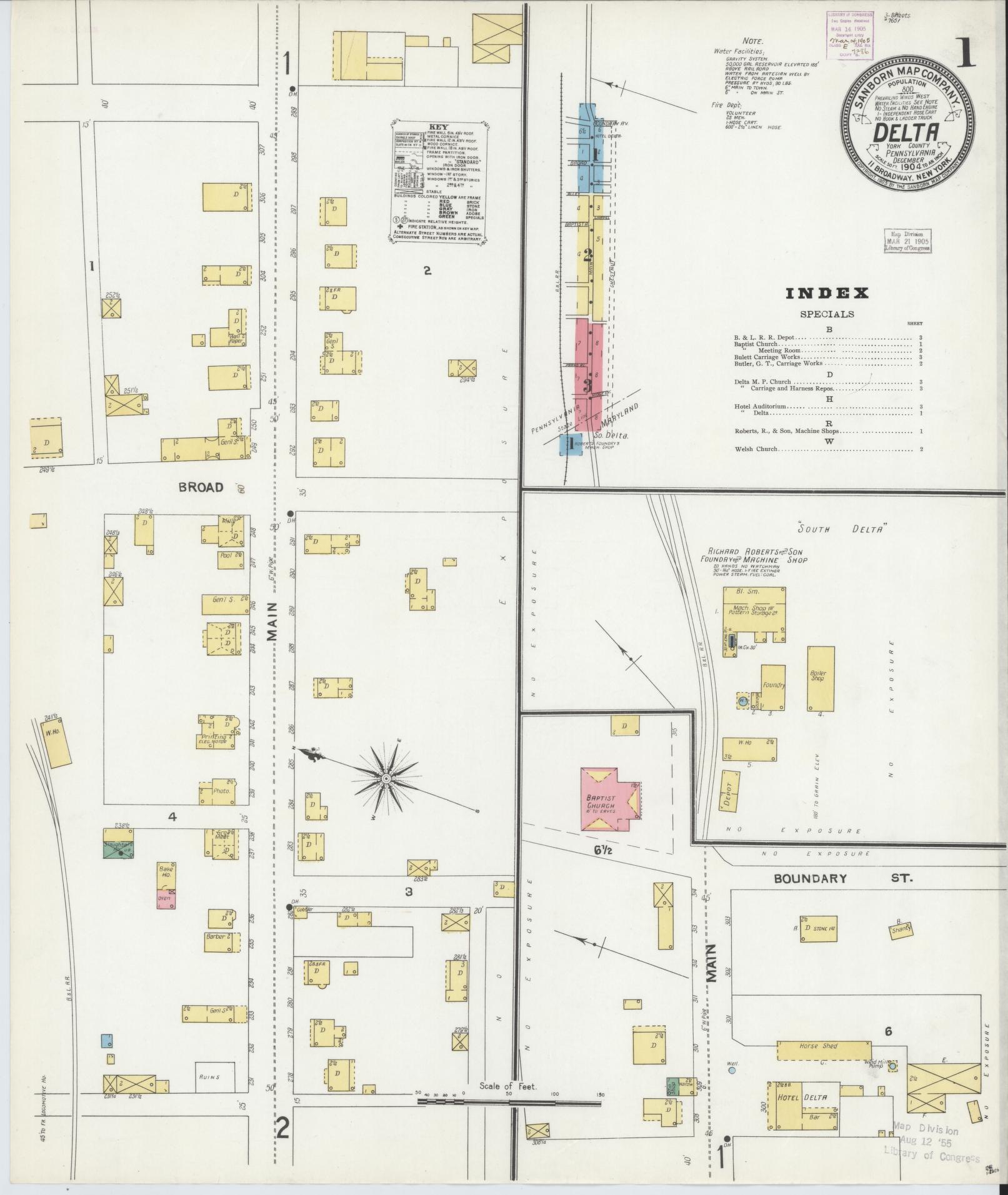 Sanborn Fire Insurance Map from Delta, York County, Pennsylvania (1904), Sheet #0001 - Historic Sanborn Fire Insurance Map Print, vintage old map wall art, antique decor, genealogy gift, Pennsylvania Pennsylvania map