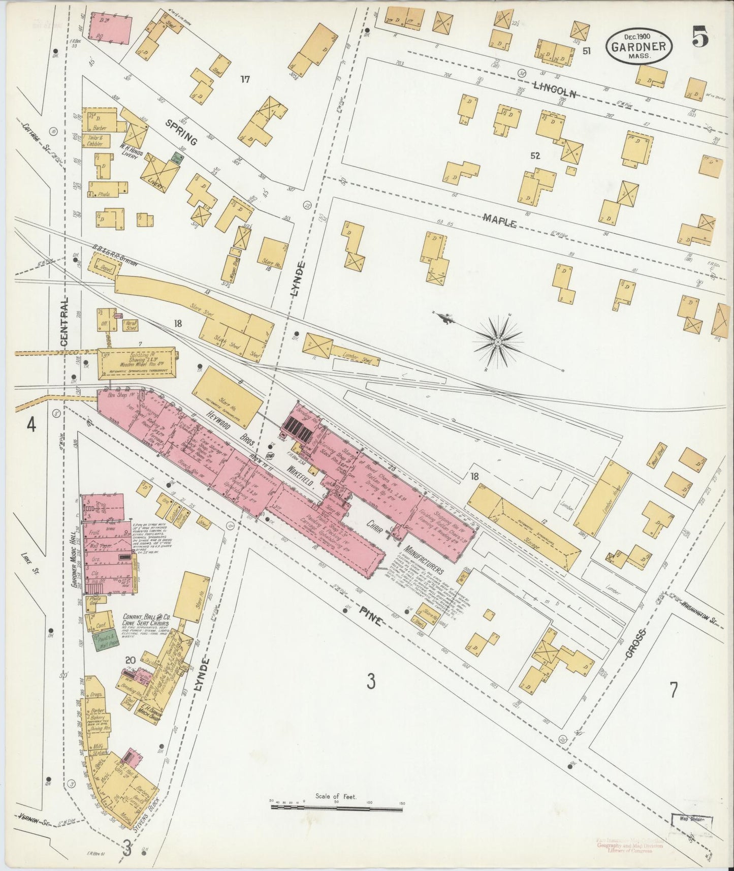 Sanborn Fire Insurance Map from Gardner, Worcester County, Massachusetts (1900), Sheet #0005 - Historic Sanborn Fire Insurance Map Print, vintage old map wall art, antique decor, genealogy gift, Massachusetts Massachusetts map